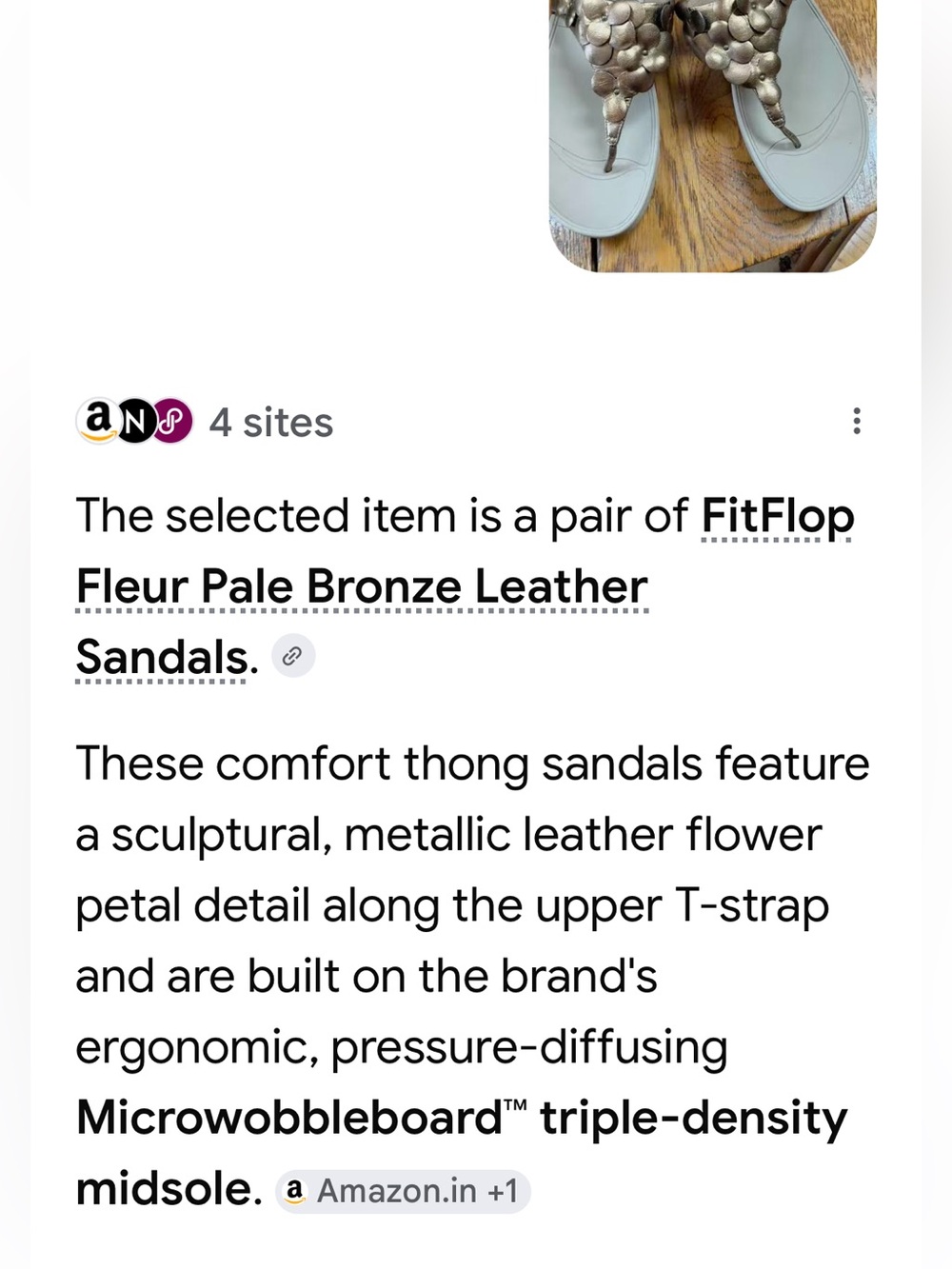 Fitflop Fleur bronze color sandals with floral design on straps. Women’s Size 10 - Picture 10 of 11